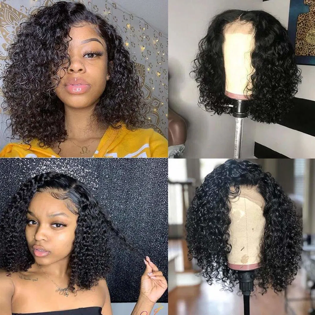 Wholesale100% Human Hair Brazilian Short Bob Curly Lace Frontal with Baby Remy Human Hair HD Transparent Lace Wigs