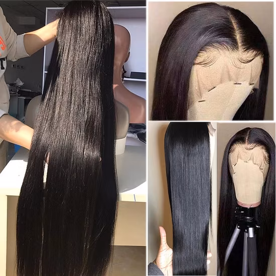 Perruque frontale en dentelle naturelle transparente HD, cheveux humains lisses, 100% vrais, pour femmes noires