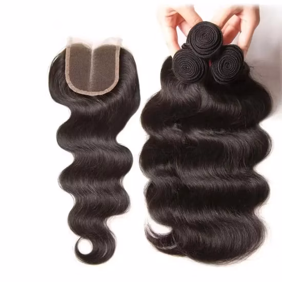 Extensions de cheveux humains droits brésiliens tissés avec fermeture