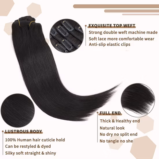 Extension de cheveux brésiliens Remy 16 clips